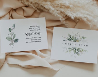 Leaf & Gold - Business Card Templates, Greenery Business Cards, Printable Business Cards, 3.5x2", 3.5x2.5", Corjl Templates, FREE Demo
