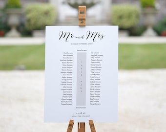 Banquet Seating Plan with One Long Table, Mr and Mrs Editable Printable Banquet Table Plan, 'Sweet Bomb', Corjl Template, FREE Demo