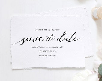 Lucy - Save the Date Template Download, Printable Save the Date cards, DIY Wedding Save the Date, 5x3.5" and A6, Corjl Template, FREE Demo