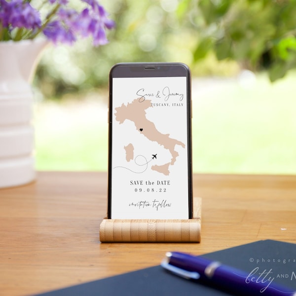 Destination - Italy Electronic Save the Date, Tuscany, Sardinia Save the Dates, Evite Wedding, Canva Templates