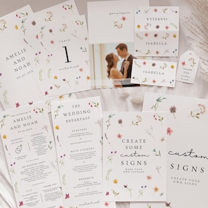 Wildflower Wedding Bundle, Flower Canva Wedding Templates, Large Wedding Bundle, Floral Invitation, Signage, Programs, Canva Templates | 94B