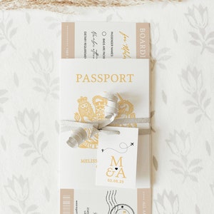 UK Passport Wedding Invitation Suite, Printable Passport Invitation Templates, Destination Wedding, Canva Templates | 08