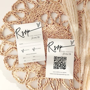 QR-code RSVP-kaart, QR-code bruiloft RSVP, online scannen naar RSVP, voor- en achterkant, afdrukbare kaarten in 3 formaten, Corjl-sjabloon, GRATIS demo | 88
