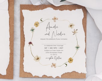 Square Wildflower Wedding Invitation Template, Square Wedding Invites, Printable Invitations, Corjl Template, FREE Demo | 94