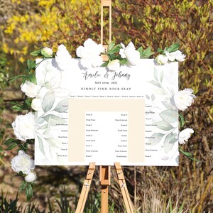 Greenery U Shaped Seating Plan, Horseshoe Seating Plan, Printable Table Plan Template, Leaf & Gold, Corjl Template, FREE Demo