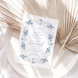 Dusty Blue Wedding Invitations, Front & Back, Printable Dusty Blue Invitations, Wedding Invites, 4 sizes, Canva Templates | 80 Dusty Blue