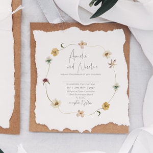 Quadratische Wildblumen Hochzeitseinladung Vorlage, Quadratische Hochzeit lädt ein, druckbare Einladungen, Corjl Vorlage, KOSTENLOSE Demo | 94