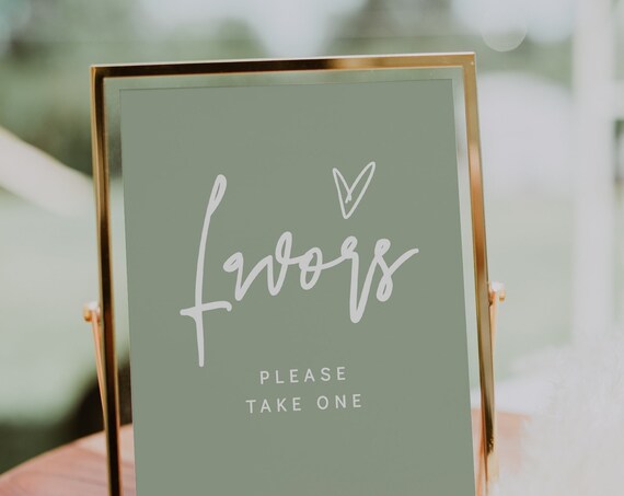 Sage Favor Signs 3 Sizes, Any Colour Printable Wedding Favour Signs, DIY Wedding Signs, Try the demo, Corjl Template, FREE demo | 88