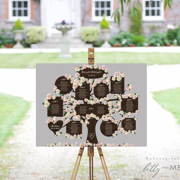 4 to 20 Tables Tree Seating Plan Templates, 4 sizes, Wedding Tree, Corjl Templates, FREE Demo