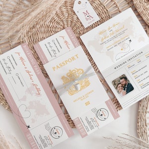 UK Passport Einladungs-Set, druckbare Einladungsvorlagen für den britischen Pass, Hochzeit in Ihrem Land, Canva Vorlagen | 08