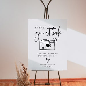 Canva Photo Guest Book Template, Printable Wedding Guest Book Sign, Modern Minimalist Wedding Sign, 10 Sizes, Canva Template | 86