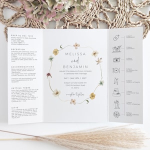 Wildblumen Hochzeitseinladungen, druckbare Blumeneinladung Vorlagen, Blumenhochzeitseinladungen, Gatefold, CanvaTemplate | 94