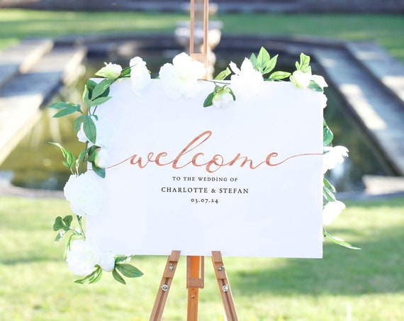 LucyRose - Rose Gold Welcome Sign, Printable Welcome Signs, Rose Gold Wedding Sign, Rose Gold EFFECT, Corjl Template, FREE Demo