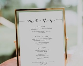 Wedding menu template, 5x7", 4x9" and 8x10" menu. Printable menu card DIY templates. Edit, print, trim! "Wedding" FREE Corjl Demo