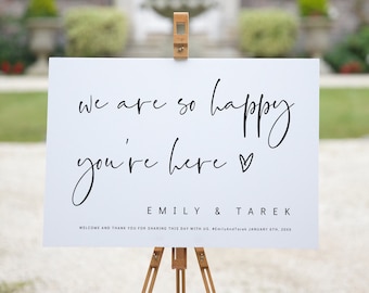 We Are So Happy You're Here, Wedding Welcome Signs in 9 sizes, Wedding Decor, Modern Minimalist, Canva Template | 86