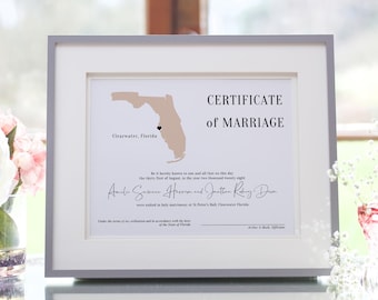 Florida Certificate of Marriage, Wedding in Florida Marriage Certificate Template, Printable, Destination Wedding, Canva Templates