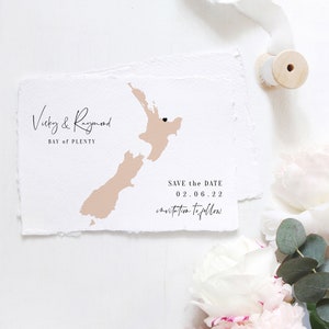 Destination - New Zealand Save the Date, Wedding in New Zealand, Reposition the Heart to your location on map, Corjl Templates, FREE Demo