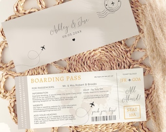 Flight Invitation Set, Boarding Pass Wedding Invitation Suite, Passport Invitation, Destination Wedding Template, Canva Templates | 68