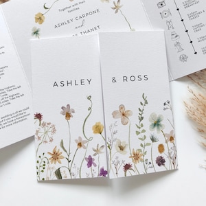Florale Hochzeitseinladungen, Gatefold Einladungen, Gefaltete Hochzeitseinladungen Quadratische Hochzeitseinladungen, Wildblumen Einladungen, Canva Vorlage | 94