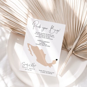 Destination - Mexico Wedding Invitation, Cancun Destination Wedding Invitations 5x7", 4x5.5", 3.5x5", A6, Corjl Templates, FREE Demo