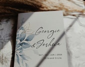 Dusty Blue Wedding Program, Printable Program Booklets, Printable Blue Wedding Order of Service Booklets, Canva Templates | 80