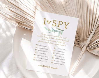 I Spy Wedding Game, I Spy Printable Sign, Wedding Signs 4x6", 4x9", 5x7" and 8x10", Disposable Camera, Greenery, Corjl Template, FREE Demo