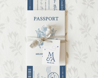 Dusty Blue Passport Wedding Invitation Suite, US Passport Invitation Template, Printable Passport Invite, Corjl Templates, FREE Demo | 08