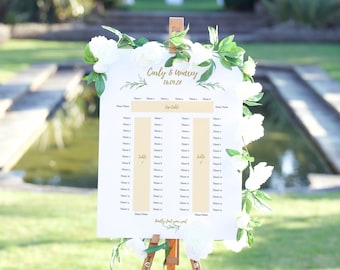 U Shape Table Plan, Two Long Tables plus Top Table, Editable Templates, Banquet Table Seating Plan, "Greenery", 8 sizes, Canva Templates