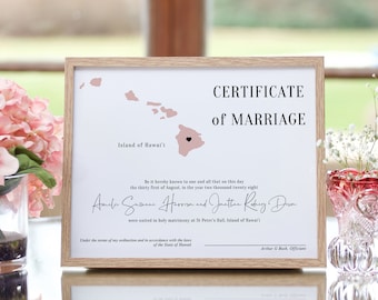 Destination - Hawaii Certificate of Marriage, Wedding in Hawaii Marriage Certificate Template 5 Sizes, Keepsake, Canva Templates