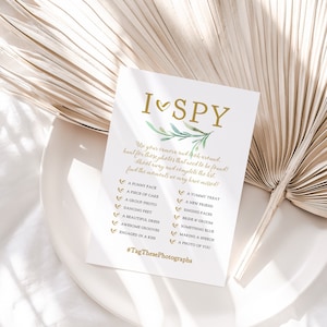 I Spy Wedding Game, I Spy Printable Sign, Wedding Signs 4x6", 4x9", 5x7" and 8x10", Disposable Camera, Greenery, Corjl Template, FREE Demo