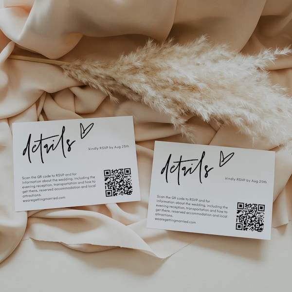 QR Code Details Card, Minimalist Wedding Details, Scan for Details, Modern Wedding Details Card, RSVP Online, Corjl Template, FREE Demo | 88