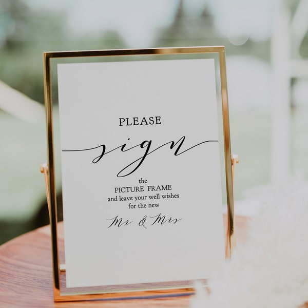 Please Sign, Printable Custom Sign, Direct your guests to sign your favourite guest book object "Wedding" Corjl Template, FREE Demo