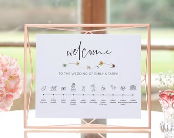 Wildflower Wedding Timeline Sign, Order of the Day, Wedding Welcome Sign, Timeline, Wildflower Wedding Theme, Corjl Template, FREE Demo | 94