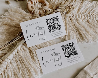 Visitenkarte Teilen die Liebe QR-Code, 6 Größen, Hochzeitsfoto-Schilder, Erfassen die Liebe, Hochzeit QR-Code Schilder, 6 Größen, Canva Vorlagen | Nr. 86