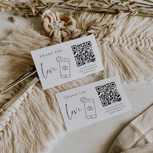 Cartão de visita Compartilhe o código QR do amor, 6 tamanhos, placas de fotos de casamento, capture o amor, placas de código QR de casamento, 6 tamanhos, modelos Canva | 86