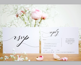 Lucy - RSVP Postcard Wedding, Printable Rsvp Cards, DIY Wedding, 4x6", Corjl Template, FREE Demo