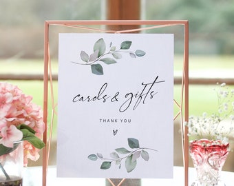 Cards and Gifts Sign, Printable Wedding Cards Sign, Gifts for Wedding Sign, Greenery Wedding Signs, Canva Templates | 80G