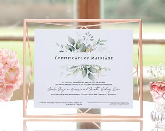 Wedding Certificate, Marriage Certificate, Souvenir Certificate of Marriage, Editable Certificate, Wedding Keepsake, 5 sizes, Canva Template