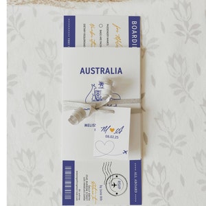 Australia Passport Invitations, Printable Australian Passport Invitation Set Templates, Destination Wedding, Corjl Templates, FREE Demo | 08