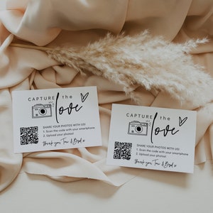 QR コード付き名刺、愛を捉える QR コード、結婚式の写真を共有、愛を共有、22 サイズ、Canva テンプレート | 88
