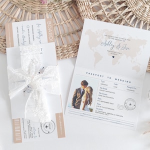 Conjunto de invitaciones de boda con pasaporte, boda de destino, conjunto de invitaciones con tarjeta de embarque, plantillas imprimibles, plantillas de Canva, 83