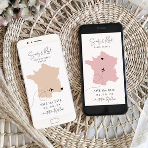 Ziel - Frankreich elektronisches Save the Date, Textnachricht Daten überall in Frankreich, Evite Ziel, Corjl Vorlagen, KOSTENLOSE Demo