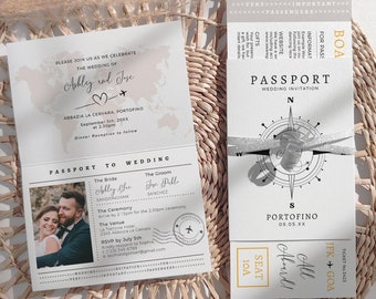 Boarding Pass and Passport Invitation Set, Flight Invitation Set, Passport Invitation, Travel Inspired Wedding, Canva Templates | 68