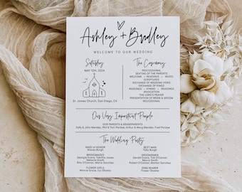 Wedding Program Template, Wedding Program Infographic, Infographic Program, Wedding Program Timeline, Canva Template | 88