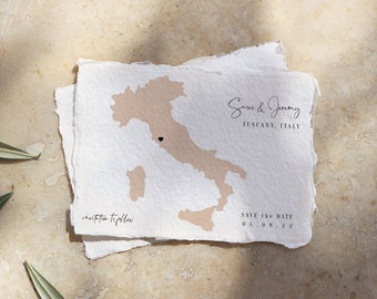 Destination - Italy Map Wedding, Destination Wedding in Tuscany, Sardinia, Umbria, Save the Date 5x7", 4x5.5", A6 Corjl Templates, Demo GRATUITA