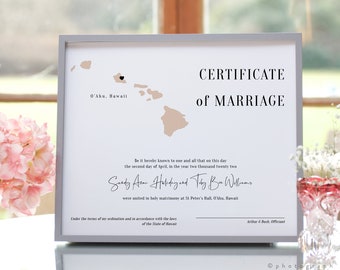 Destination - Hawaii Certificate of Marriage, Wedding in Hawaii Marriage Certificate Template 5 Sizes, Keepsake, Canva Templates