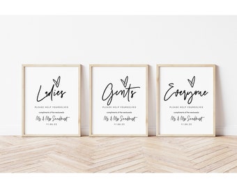 Ladies, Gentlemen, Everyone Help Yourselves, Printable Bathroom Signs, Wedding Bathroom Basket, 3 Sizes, Corjl Template, FREE demo | 88