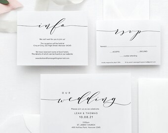 Wedding Invitation Template Set, Printable wedding invitation suite, DIY invitations, "Wedding", Corjl FREE Demo