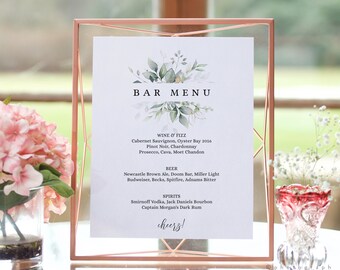 Leaf & Gold - Printable Bar Menu Template, Printable Wedding Drinks Sign in 6 Sizes, Bar Menu Template, Corjl Templates, FREE Demo