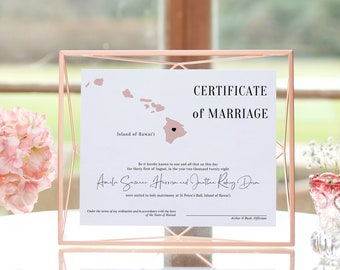 Destination - Hawaii Certificate of Marriage, Wedding in Hawaii Marriage Certificate Template 5 Sizes, Keepsake, Canva Templates